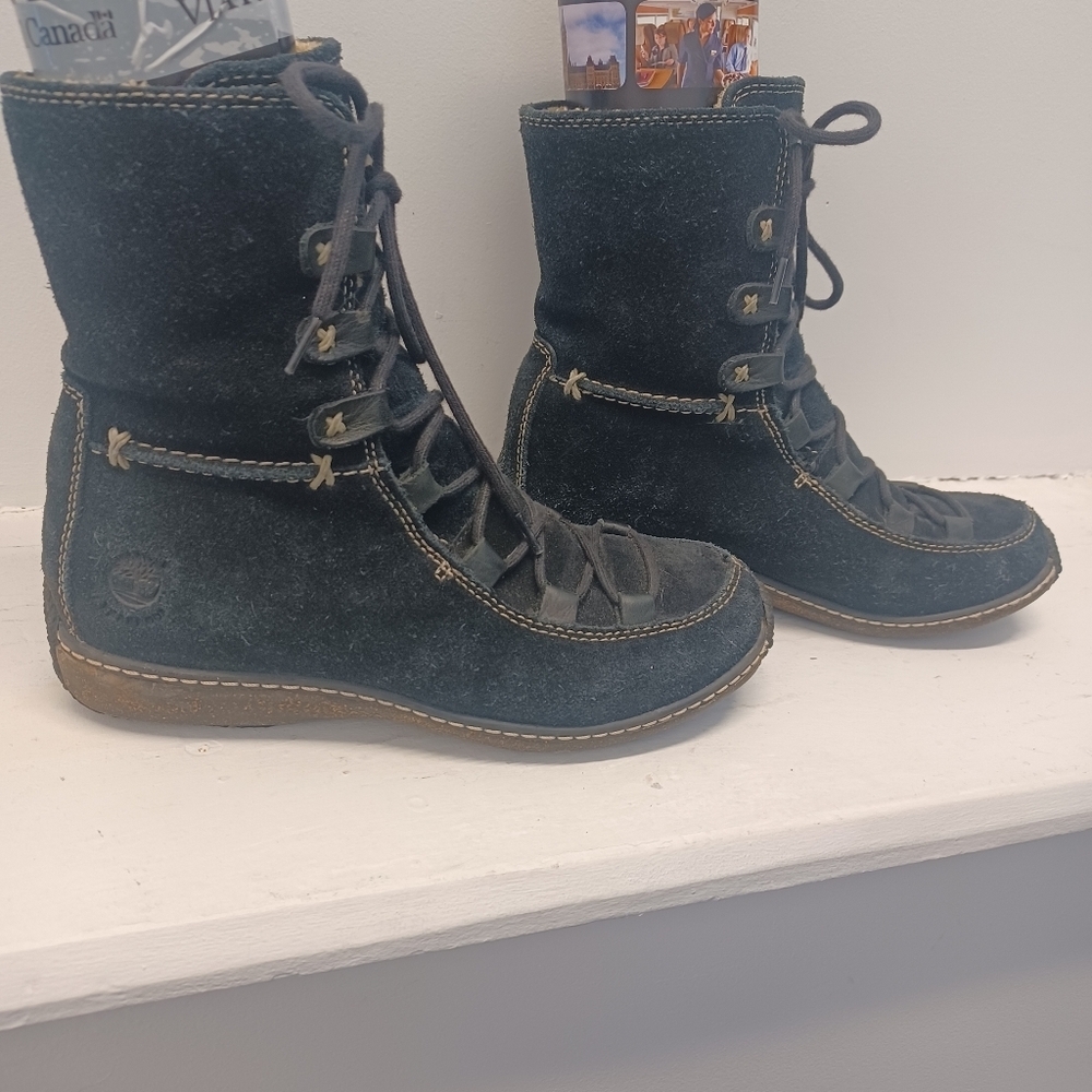 TIMBERLAND Reykir Ghillie Black Suede Winter Boots Lace-Up Size 6M - Picture 3 of 8